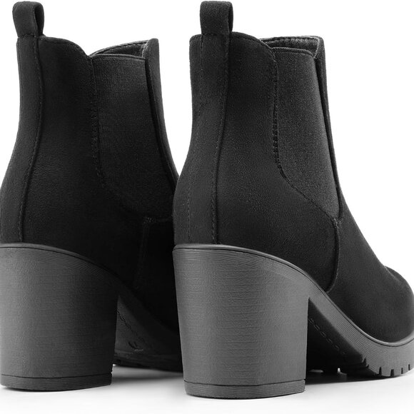 Women's High Chunky Heel Chelsea Ankle Boots Slip On Elastic Fall Heeled Booties - Picture 4 of 6
